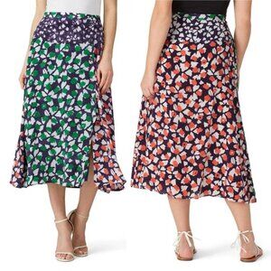 Emily Lovelock Denise Satin Floral Midi Skirt 10 Button Slit Lined High Waisted
